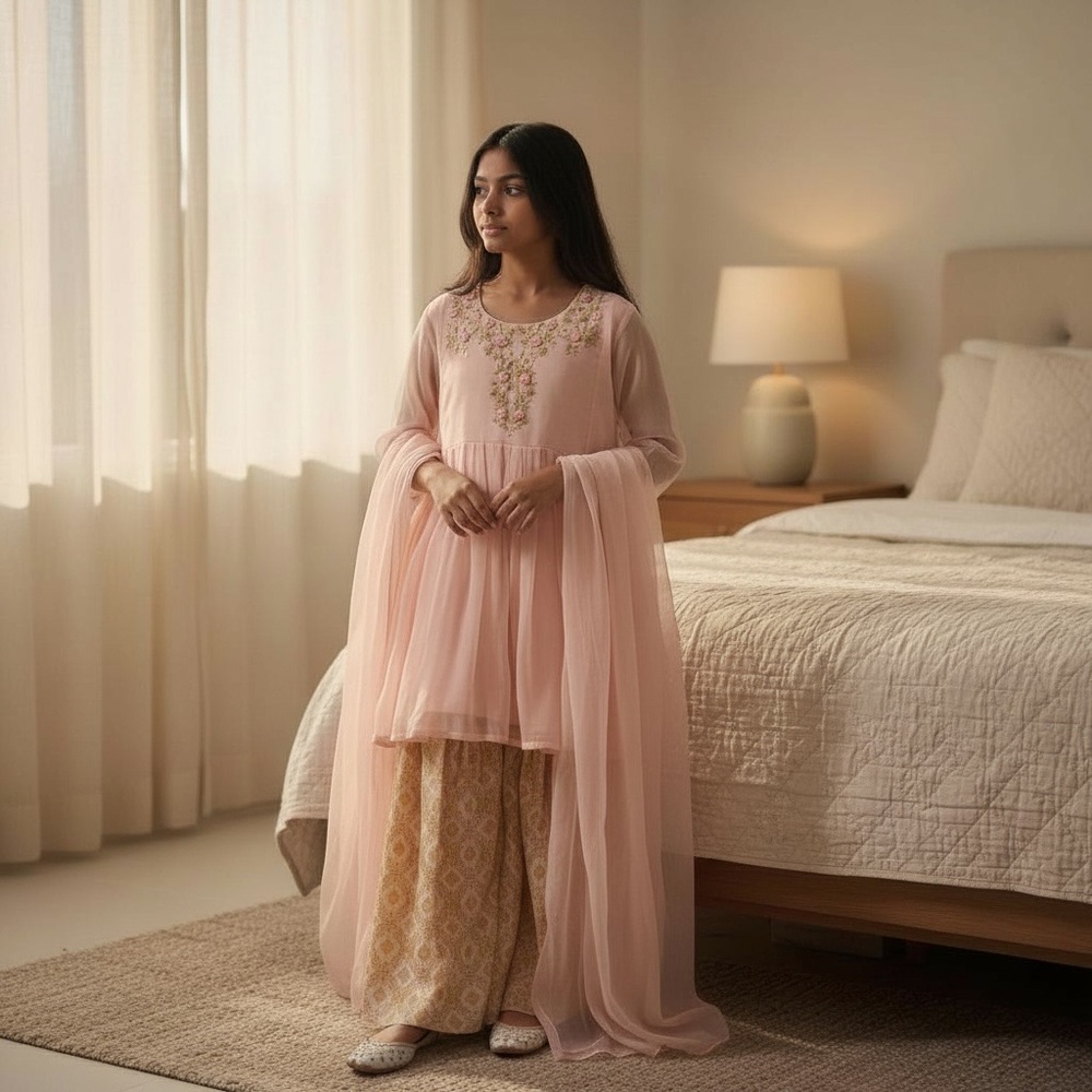 Teen Girls Salwar Kameez Pink and Cream Salwar Suit